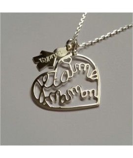 Collier enfant gravé et coeur "je t'aime maman"