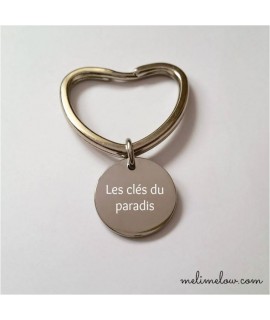 Porte-clé coeur et médaille gravée