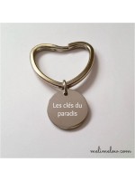 Porte-clé coeur et médaille gravée