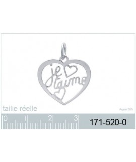 Pendentif coeur je t'aime argent