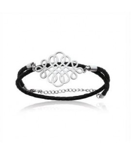 Bracelet arabesque cuir et acier