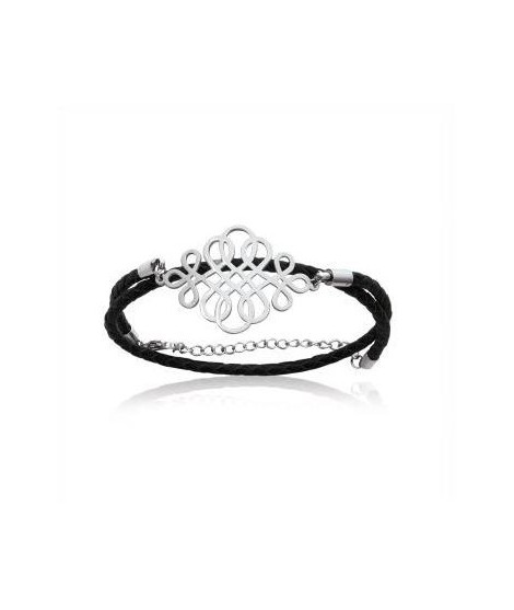 Bracelet arabesque cuir et acier