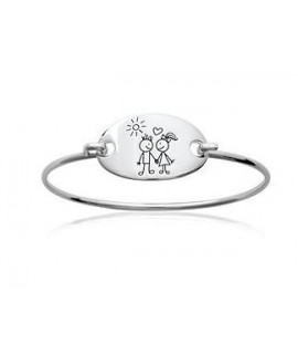 Bracelet demi jonc ovale couple d'amoureux argent