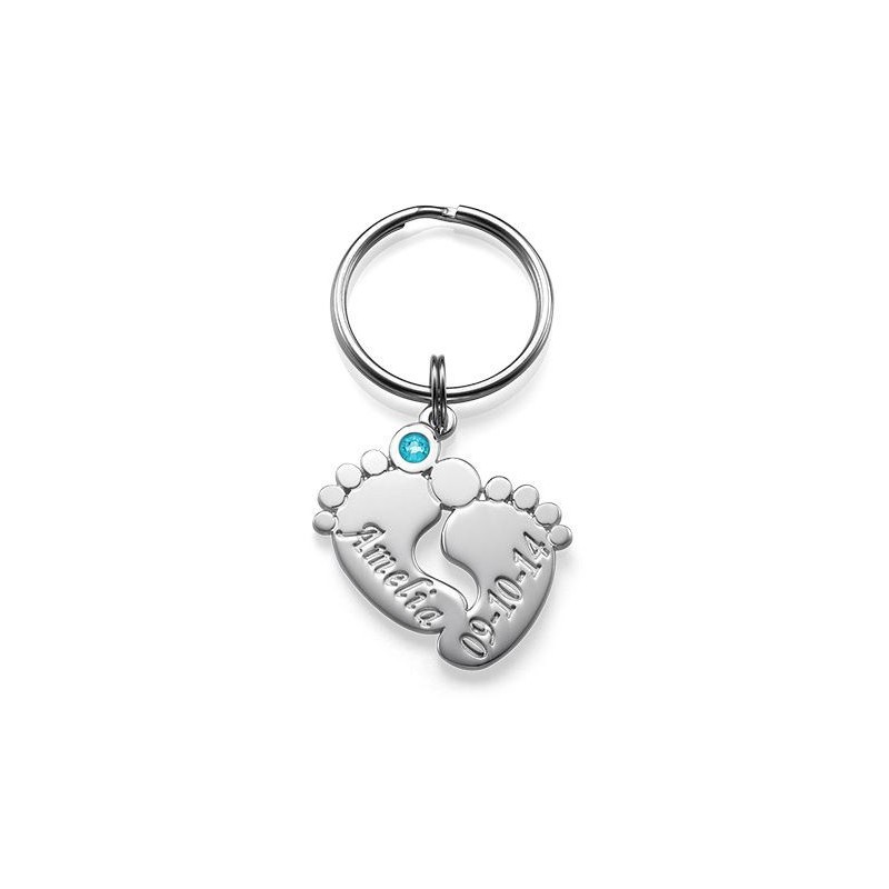 Porte Cle Pieds De Bebe Graves Et Pierre De Naissance Meli Melow