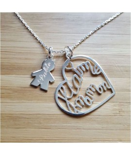 Collier enfant gravé et coeur "je t'aime maman"