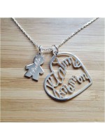 Collier enfant gravé et coeur "je t'aime maman"