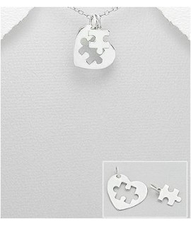 Lot 2 pendentifs puzzle et coeur argent