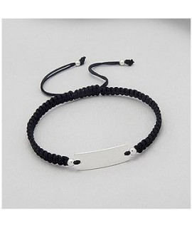 Bracelet rectangle à graver argent et cordon tissé noir