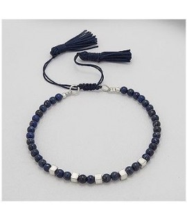 Bracelet argent lapis lazuli et pompons