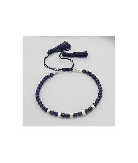 Bracelet argent lapis lazuli et pompons