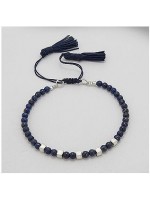 Bracelet argent lapis lazuli et pompons