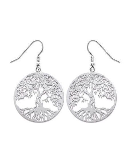 Boucles d'oreilles arbre de vie 30 mm acier