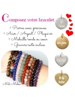 Bracelet Amethyste et médaille ou coeur gravé