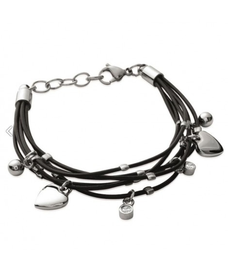 Bracelet 6 fils cuir coeur acier