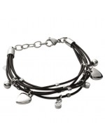 Bracelet 6 fils cuir coeur acier