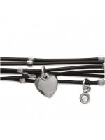 Bracelet 6 fils cuir coeur acier