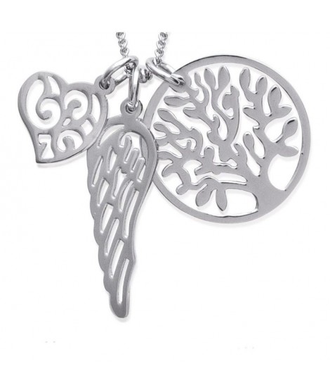 Collier arbre de vie coeur et aile d'ange acier