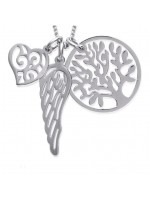 Collier arbre de vie coeur et aile d'ange acier