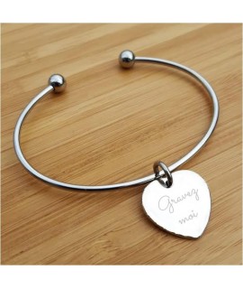 Bracelet demi jonc et coeur à graver en acier