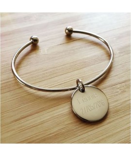 Bracelet demi jonc et coeur à graver en acier