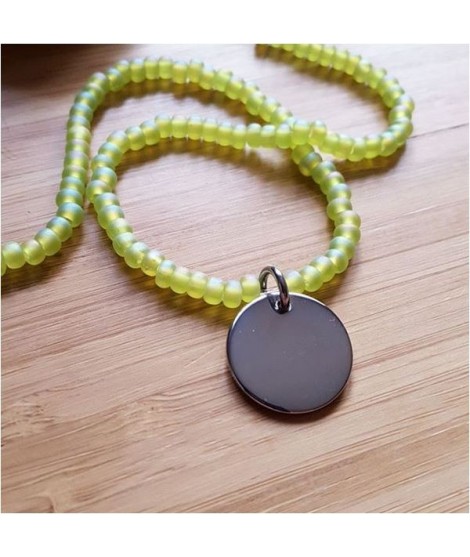 Bracelet ou collier perles "Blue Mat" et médaille en acier à graver