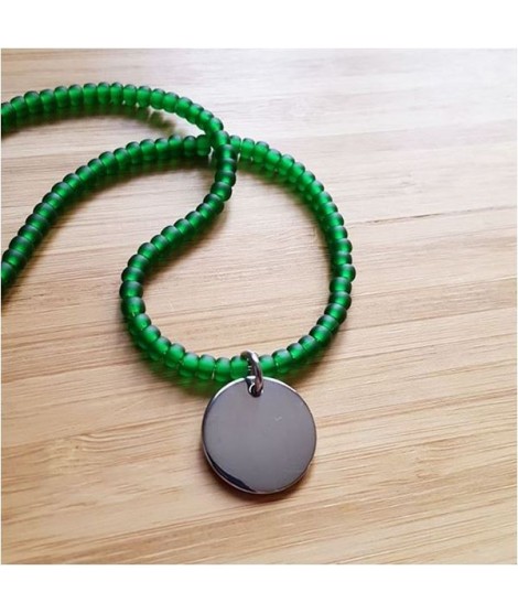 Bracelet ou collier perles "Blue Mat" et médaille en acier à graver