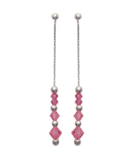 Boucles d'oreilles perles argent et cristal rose