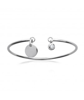 Bracelet jonc ouvert 2 plumes et coeur à graver argent