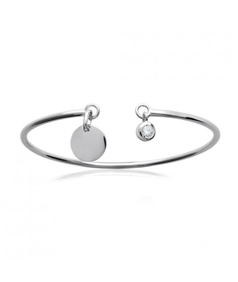 Bracelet jonc ouvert 2 plumes et coeur à graver argent