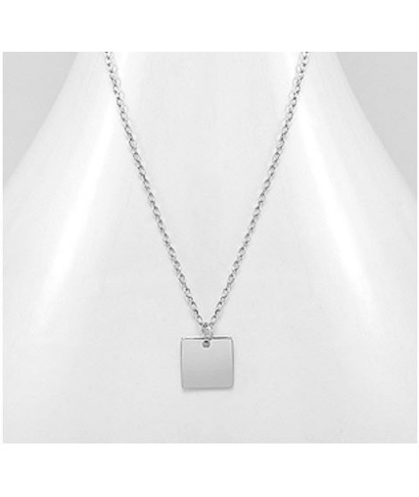 Collier carré square à graver en argent 925/000