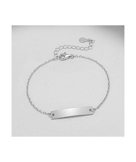 Bracelet gourmette plaque rectangle à graver en argent 925/000 15 à 18,5 cm