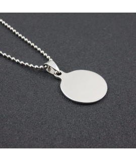 Collier médaille ronde 25 mm chaîne boule 50 cm en acier avec gravure