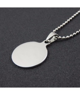 Collier médaille ronde 25 mm chaîne boule 50 cm en acier avec gravure