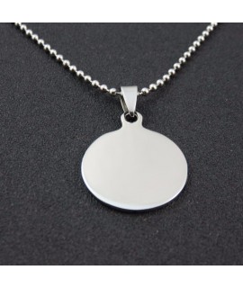 Collier médaille ronde 25 mm chaîne boule 50 cm en acier avec gravure