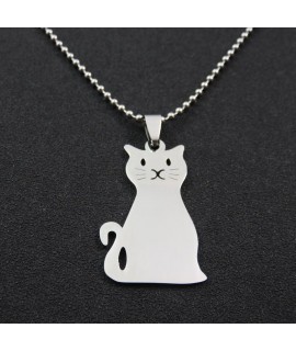 Collier chat chaîne boule 50 cm en acier inoxydable chaton avec gravure