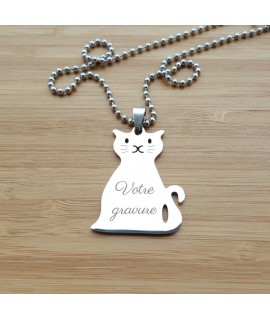 Collier chat chaîne boule 50 cm en acier inoxydable chaton avec gravure