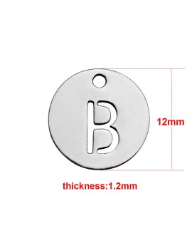 Pendentif alphabet mini médaille 12 mm acier inoxydable