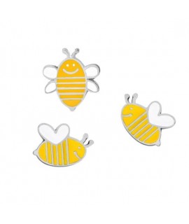 Lot de 3 pin's abeilles en métal argenté émaillé