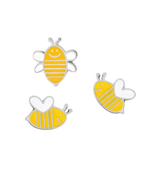 Lot de 3 pin's abeilles en métal argenté émaillé