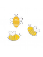 Lot de 3 pin's abeilles en métal argenté émaillé