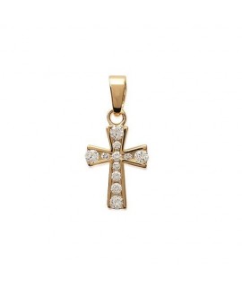 Pendentif croix en plaqué or et oxyde de zirconium 11 x 19 mm