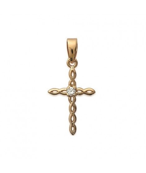 Pendentif croix en plaqué or et oxyde de zirconium 13 x 22 mm