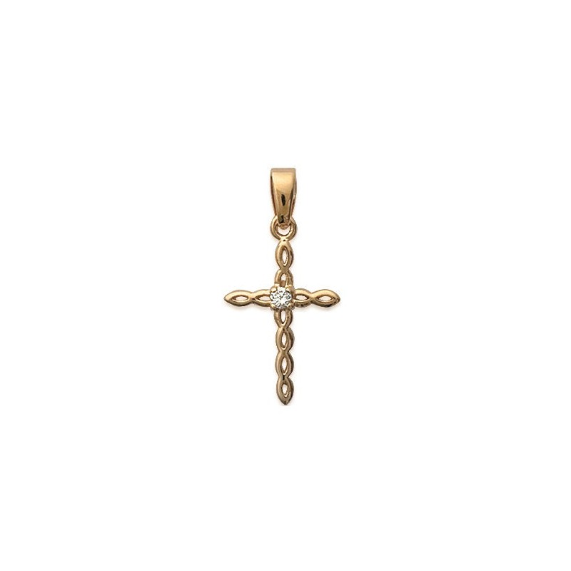 Pendentif Croix Plaqué Or 18 Carats - Zircons Blancs (Tata Gisèle, Neuf)