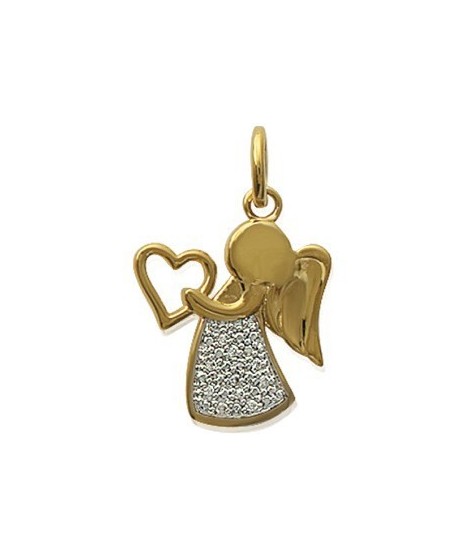 Pendentif ange et coeur en plaqué or 18 x 18 mm