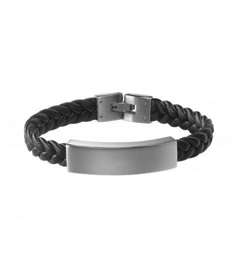 Bracelet Max Gravé Cuir Acier