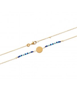 Bracelet nuances de bleu avec médaille à graver en plaqué or jaune