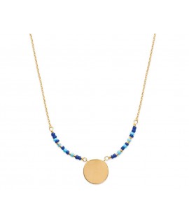 Collier nuances de bleu avec médaille à graver en plaqué or jaune