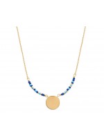 Collier nuances de bleu avec médaille à graver en plaqué or jaune