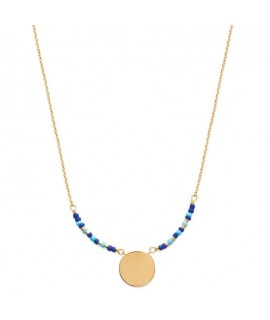 Collier nuances de bleu avec médaille à graver en plaqué or jaune