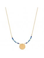 Collier nuances de bleu avec médaille à graver en plaqué or jaune